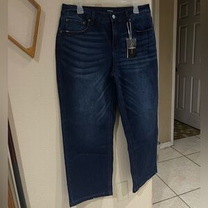 Dark Blue Flamingals Wide Leg Jeans